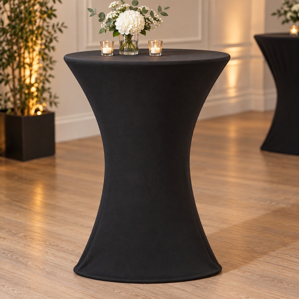 Tina 2 Pack Black Stretch Cocktail Tablecloth 32x43 Spandex Highboy Table Cover